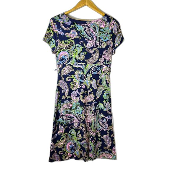 Talbots Navy Multi Paisley Surplice V-Neck SS Fit and Flare Midi Dress Size M - Picture 9 of 11